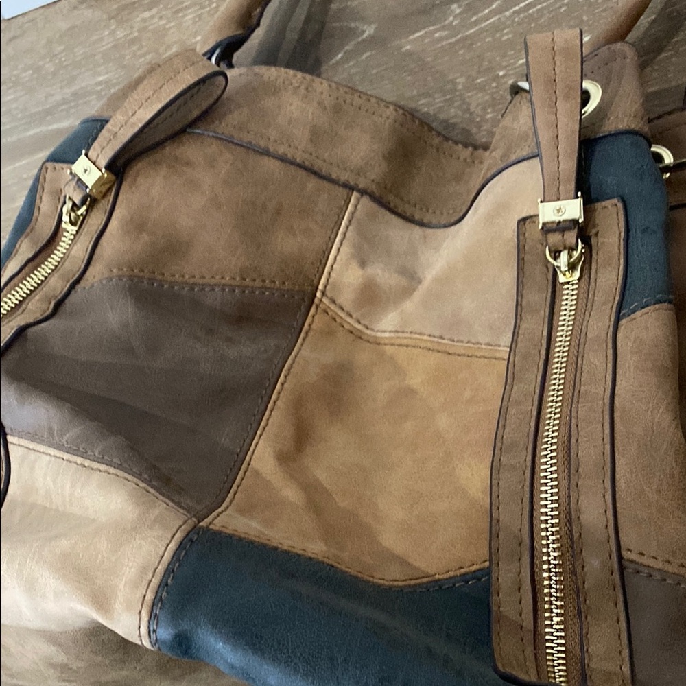 Brown Leather Shoulder Bag With Patchwork Design … - image 5